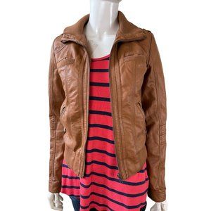 Xhilaration Womens Full Zip Up Leather Jacket Long Sleeve VN1211542 Brown Size S